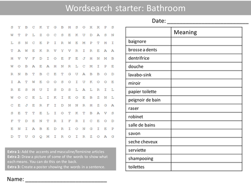 French The Bathroom Wordsearch Crossword Anagrams Keyword Starters Homework Cover Plenary Lesson