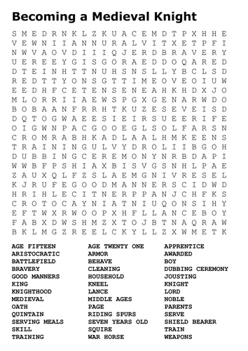 Becoming a Medieval Knight Word Search