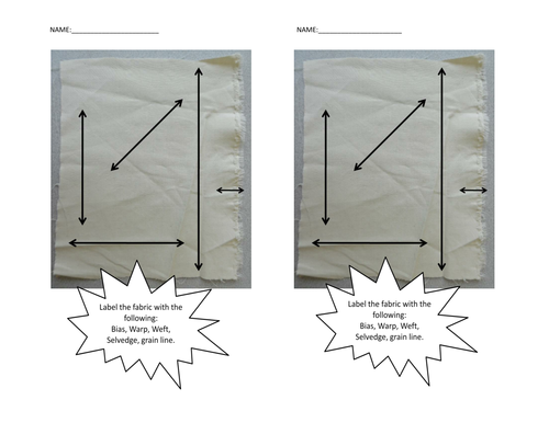 Label the fabric - Bias, warp, weft, selvedge & grainline