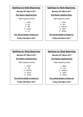 Year 3 Spellings (Entire Term!)