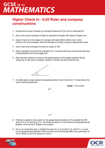 OCR Maths: Higher GCSE - Check In Test 8.02 Ruler and compass constructions