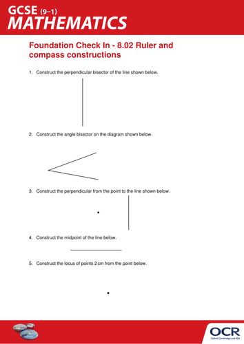 OCR Maths: Foundation GCSE - Check In Test 8.02 Ruler and compass constructions