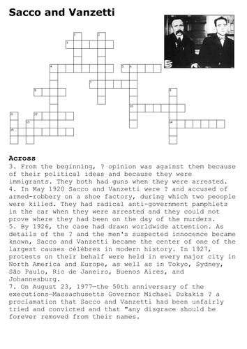 Sacco and Vanzetti Crossword