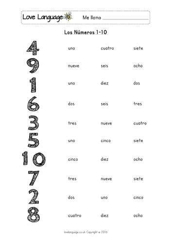 Spanish Numbers 1 10 Worksheet