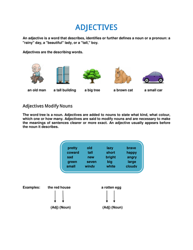 Adjectives with Explanation and Exercises