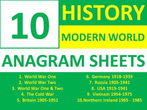 10 Anagram Sheets History Modern World History KS3 & GCSE Wordsearch Cover Homework Lesson