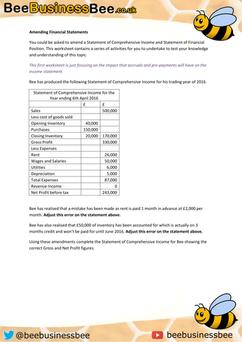 Amending Financial Statements Worksheet (Income Statement)