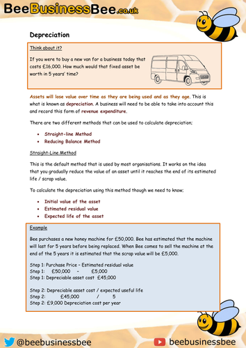 Depreciation Student Guide (Straight Line and Reducing Balance)