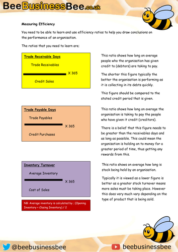 Measuring Efficiency Financial Ratios Worksheet