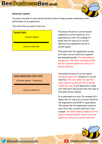 Measuring Liquidty Financial Ratios Worksheet