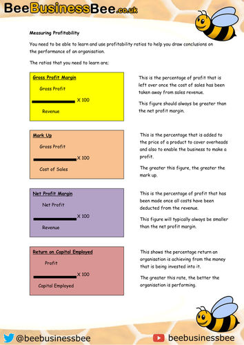 Measuring Profitability Financial Ratios Worksheet