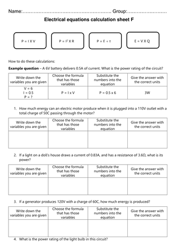 Physics 9-1 electrical power calculations