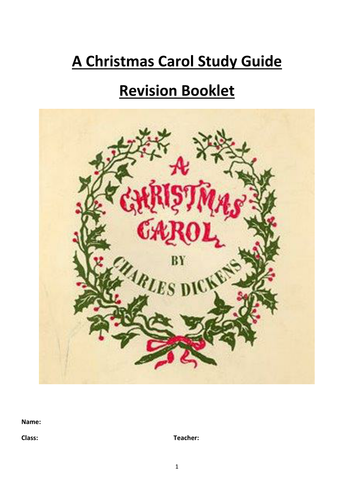A Christmas Carol by Charles Dickens Student Revision Booklet New GCSE 1-9 2016/2017