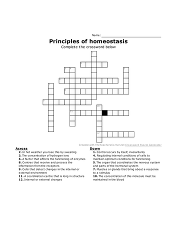 GCSE Biology crosswords NEW specification Chapter 10 The Human Nervous System Lesson 1-6