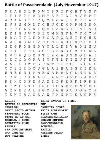 Battle of Passchendaele Word Search