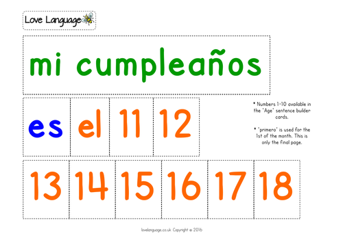 Birthday in Spanish - sentence builders