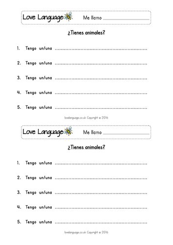 Pets in Spanish - worksheets