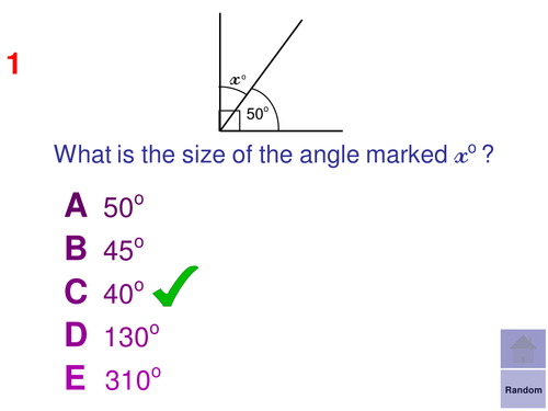 Multiple Choice Starters - Calculating Missing Angles