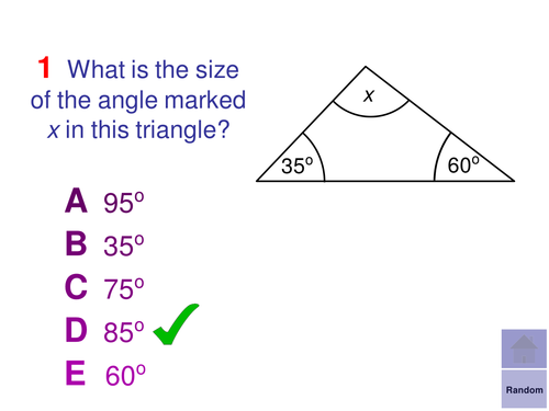 Multiple Choice Starters - Angles in Triangles