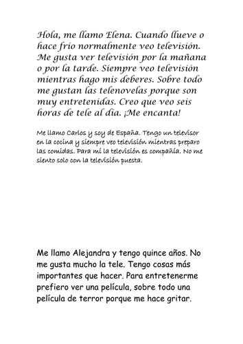 GCSE Television Wall Text Reading Comprehension