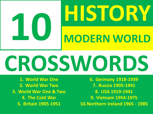 10 Crosswords History Modern World History KS3 GCSE Crossword Wordsearch Cover Homework Lesson