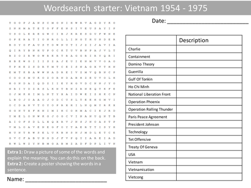 History Vietnam War 1954-1975 Wordsearch Crossword Anagrams Keyword Starters Homework Cover Lesson