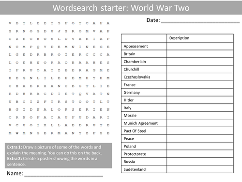 History World War Two 2 Wordsearch Crossword Anagrams Keyword Starters Homework Cover Lesson
