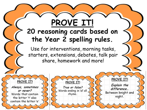 PROVE IT! 20 year 2 spelling pattern reasoning cards