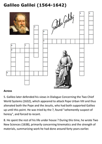 Galileo Galilei Crossword Teaching Resources