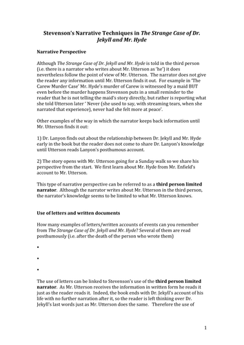 A Guide to Stevenson's Narrative Techniques in Jekyll and Hyde