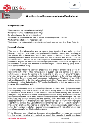 Teacher Training exemplar documents