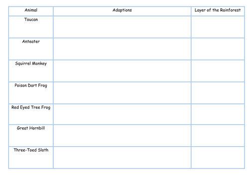 Animal Adaptions on the Rainforest | Teaching Resources