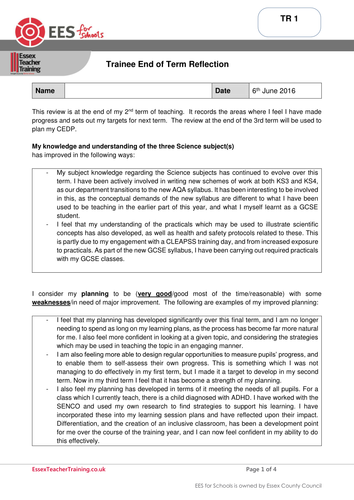 Exemplar documents for trainee teachers