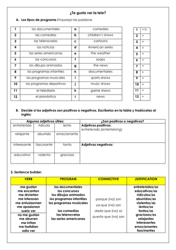 spanish tv writing gcse sentence builder teaching resources