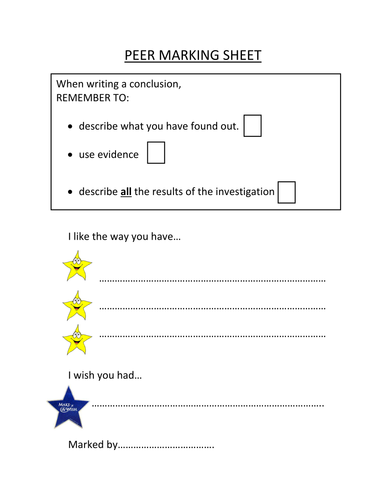 Peer marking sheets for English and science - editable (book reviews & writing conclusions)