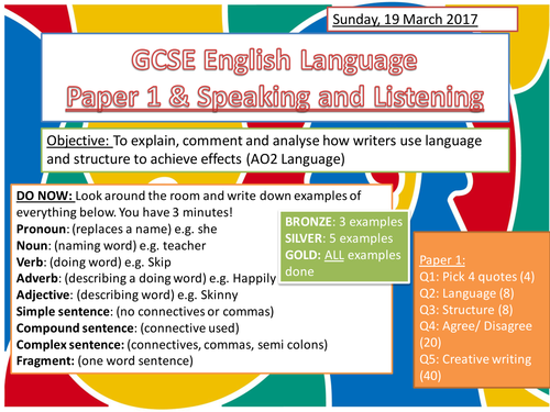 writing planning a sheet speech by English Teaching 1   Language paper misscalcott83 AQA