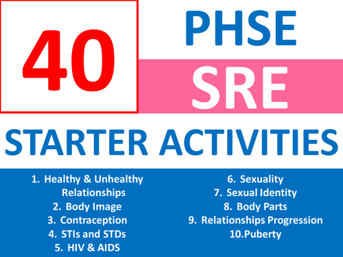 40 x PHSE SRE Starters Wordsearch Crossword Anagram Alphabet Keyword Cover Lesson Homework