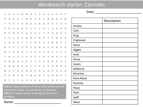 30 x PHSE Drugs Starters Wordsearch Crossword Anagram Alphabet Keyword Cover Lesson Homework