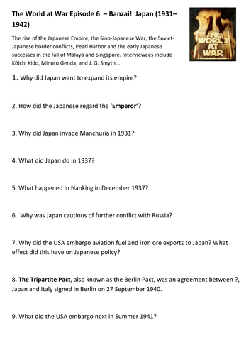 The World at War Episode 6  – Banzai!  Japan (1931–1942)