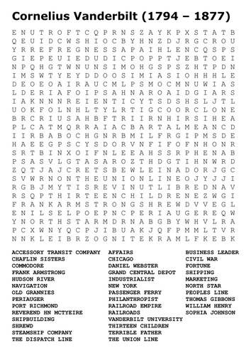 Cornelius Vanderbilt Word Search