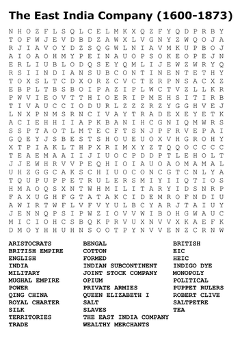 The East India Company Word Search | Teaching Resources