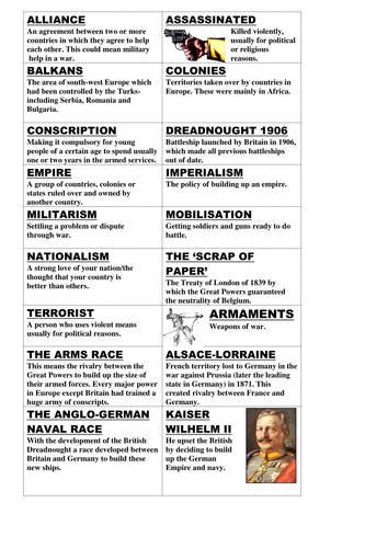 Causes of World War One Cards