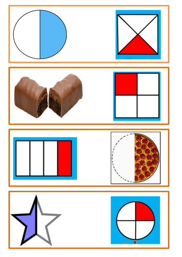 Y1 Fraction Dominoes - whole, half and quarter