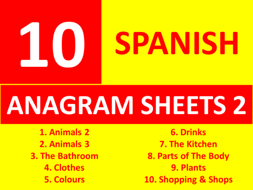 10 Anagram Sheets 2 Spanish GCSE or KS3 Keyword Starters Wordsearch Homework or Cover Lesson