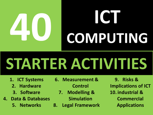 40 ICT Computing Starter Activities GCSE or KS3 Keyword Starters Wordsearch Crossword Homework Cover