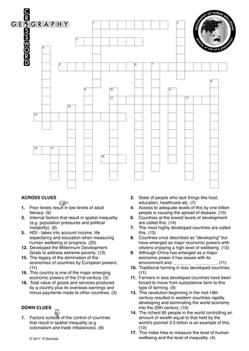 Australian Curriculum Year 10 Geography - Geography of Human Wellbeing Crossword