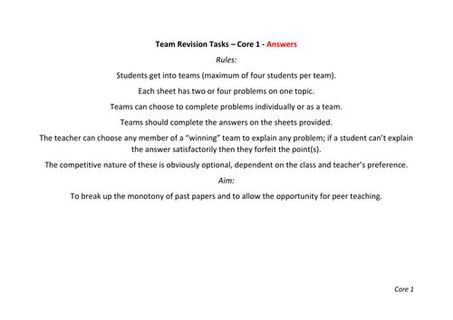 Team Revision Tasks - Core 1 (Edexcel)