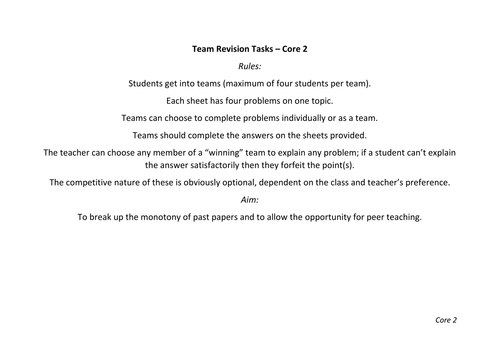 Team Revision Tasks - Core 2 (Edexcel)