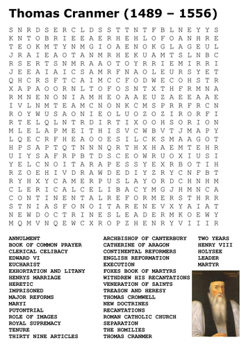 Thomas Cranmer Word Search