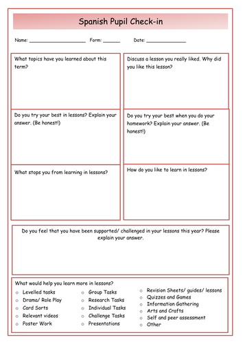 Spanish Pupil Check In / Pupil Voice KS3